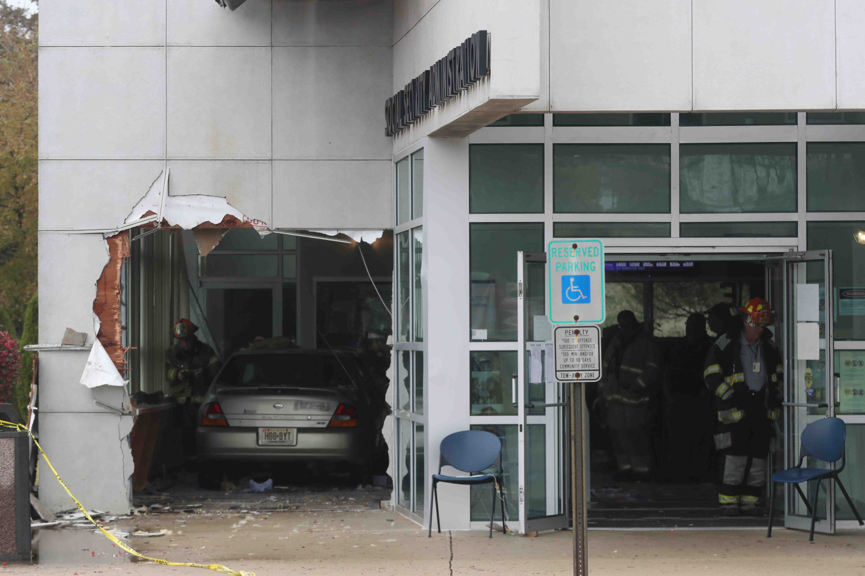 Car crash through Social Security Building